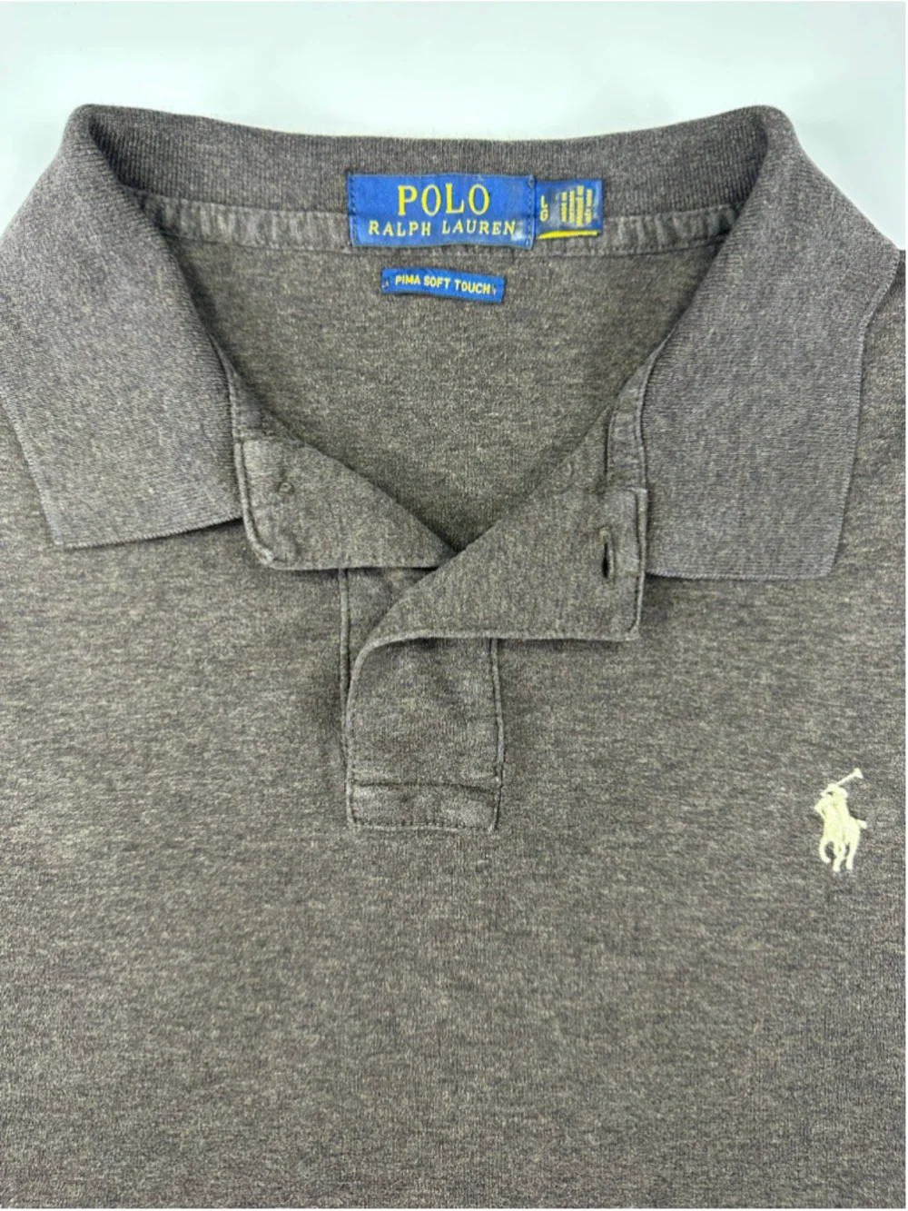 Polo Ralph Lauren Pima Soft Touch Polo Shirt Brown Heather Cream Pony Mens L